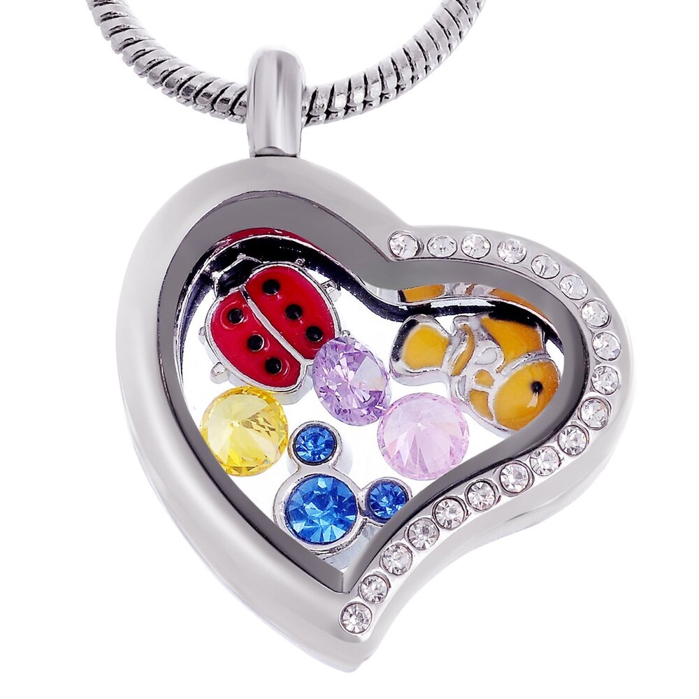 5815 Themed Heart Locket Necklace Crystal Birthstone Living Memory Floating